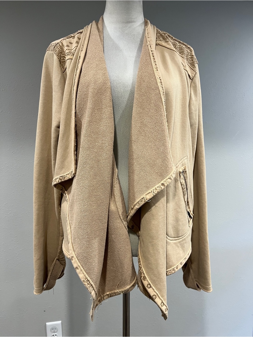 Beige Draped Open Front Women's cardigan size large